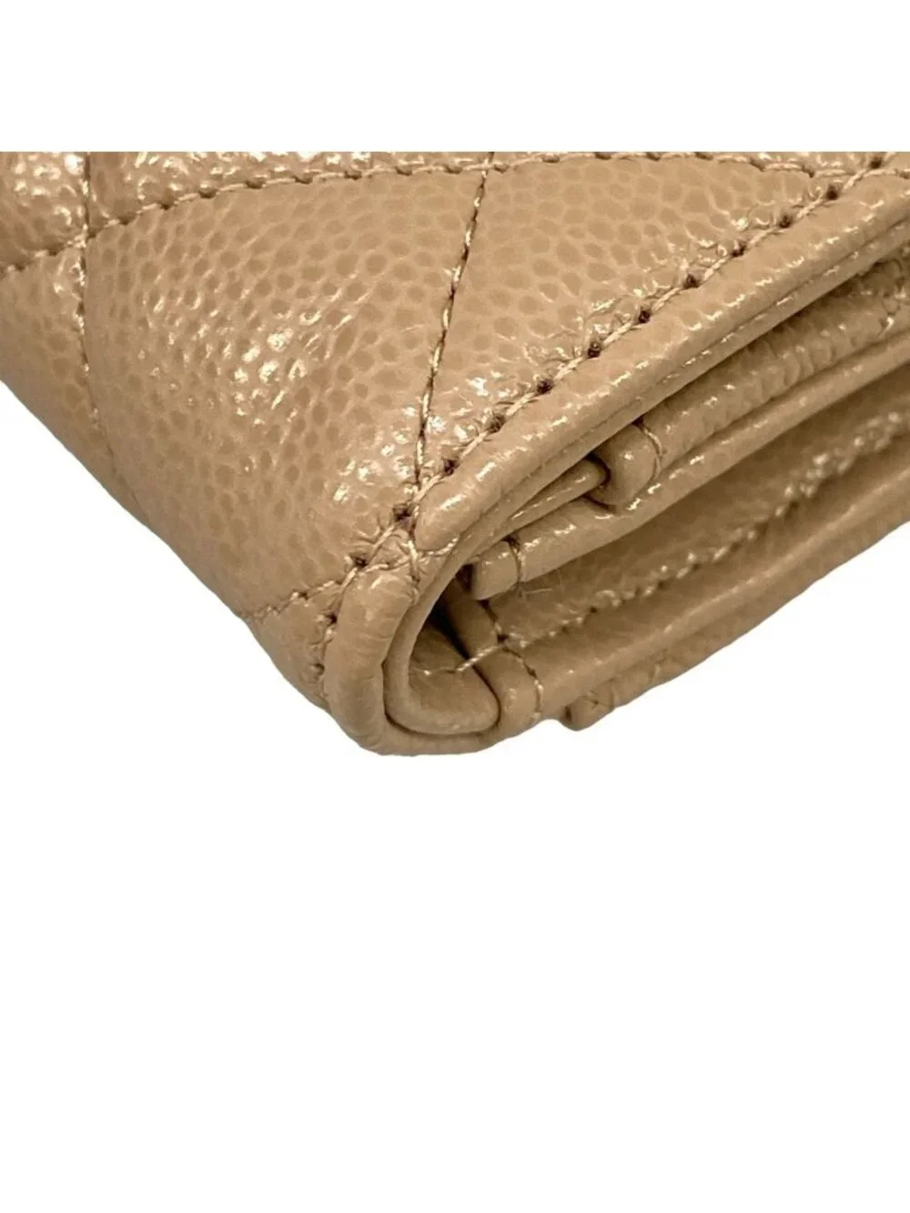 Chanel Card Slot Quilted Beige Gold